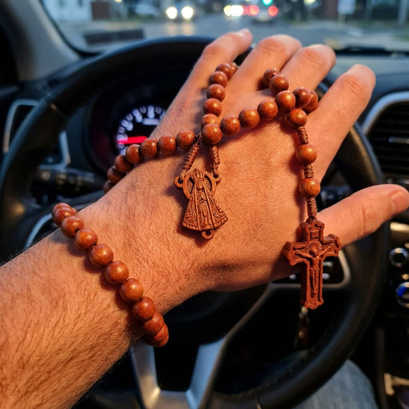 Terço Artesanal de Pau Brasil Nossa Senhora Aparecida